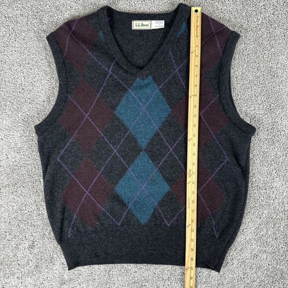 Vtg LL Bean Sweater Mens L 100% Scotland Wool V-Neck Argyle Pullover Cabincore - Picture 4 of 6